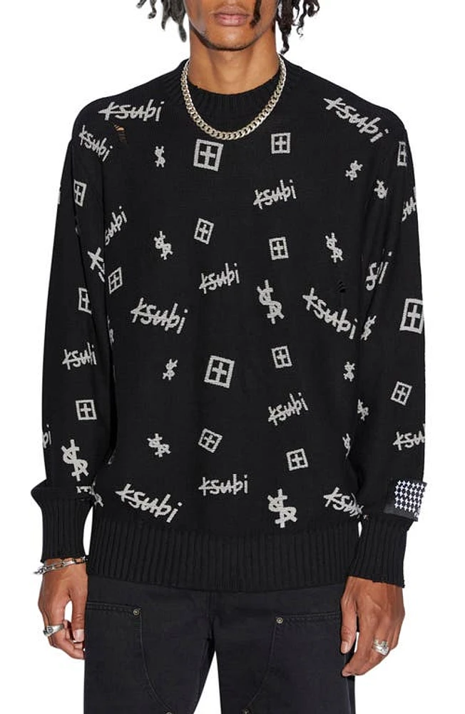 Ksubi Krash Box Allover Graphic Sweater Black at Nordstrom,