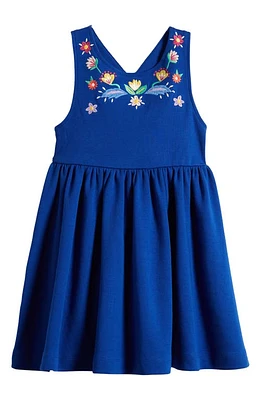 Mini Boden Kids' Embroidered Cotton Crossback Tank Dress Sapphire Blue Embroidery at Nordstrom,