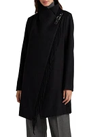 Lauren Ralph Fringe Drape Wool Blend Coat Black at Nordstrom,