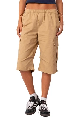 EDIKTED Cotton Bermuda Cargo Shorts in Camel at Nordstrom, Size Small