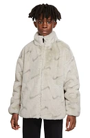 Nike Kids' Sportswear Print Faux Fur Jacket Light Bone/Iron Ore at