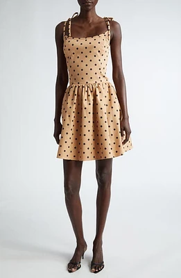 Carolina Herrera Polka Dot Tie Strap Sundress Tan Multi at Nordstrom,