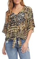 Karen Kane Animal Print Tie Front Top at Nordstrom, Size Small