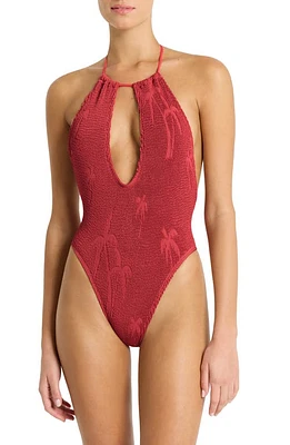 bond-eye Bisou Keyhole One-Piece Swimsuit in Mineral Red Palm at Nordstrom