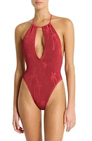 bond-eye Bisou Keyhole One-Piece Swimsuit in Mineral Red Palm at Nordstrom