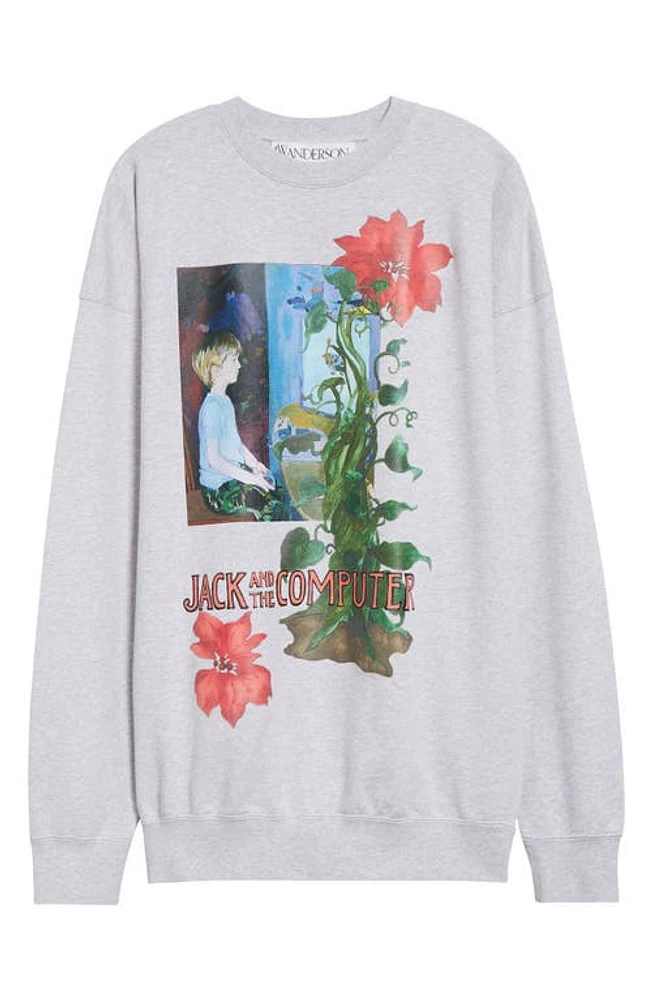 JW Anderson x Christiane Kubrick Jack Cotton Crewneck Sweatshirt Light Grey Melange at Nordstrom,