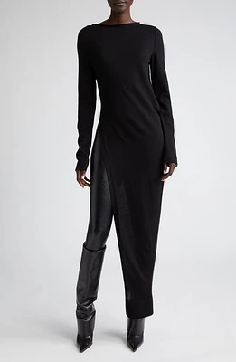 Rick Owens Easy Long Asymmetric Hem Virgin Wool Sweater in Black at Nordstrom, Size Xx-Large