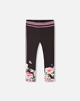 Deux Par Deux Little Girl's Athletic Leggings Black Printed Big Flowers at Nordstrom