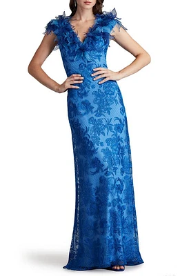 Tadashi Shoji Floral Embroidery Column Gown Pacific Blue at Nordstrom,