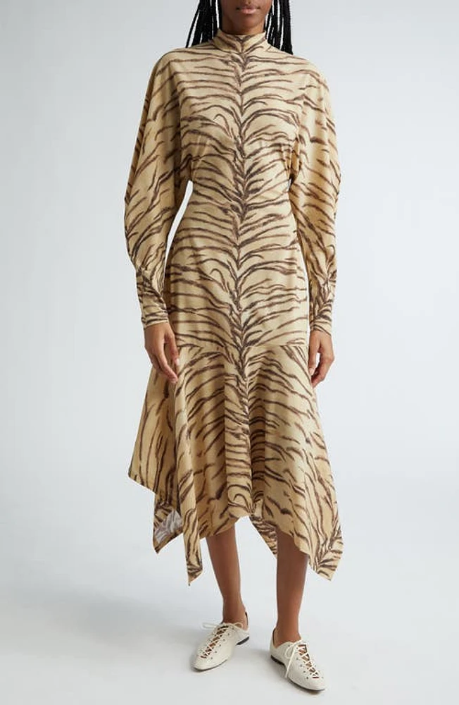 Stella McCartney Tiger Stripe Long Sleeve Mock Neck Dress 9500 - Natural at Nordstrom,