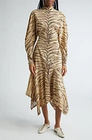 Stella McCartney Tiger Stripe Long Sleeve Mock Neck Dress 9500 - Natural at Nordstrom,