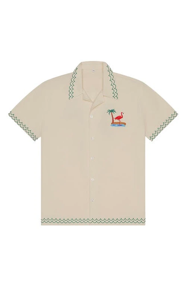 MAVRANS Flamingo Beach Camp Shirt White Multi at Nordstrom,