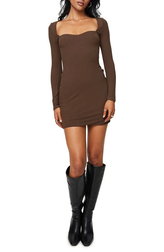 Princess Polly Nolan Long Sleeve Minidress Brown at Nordstrom,