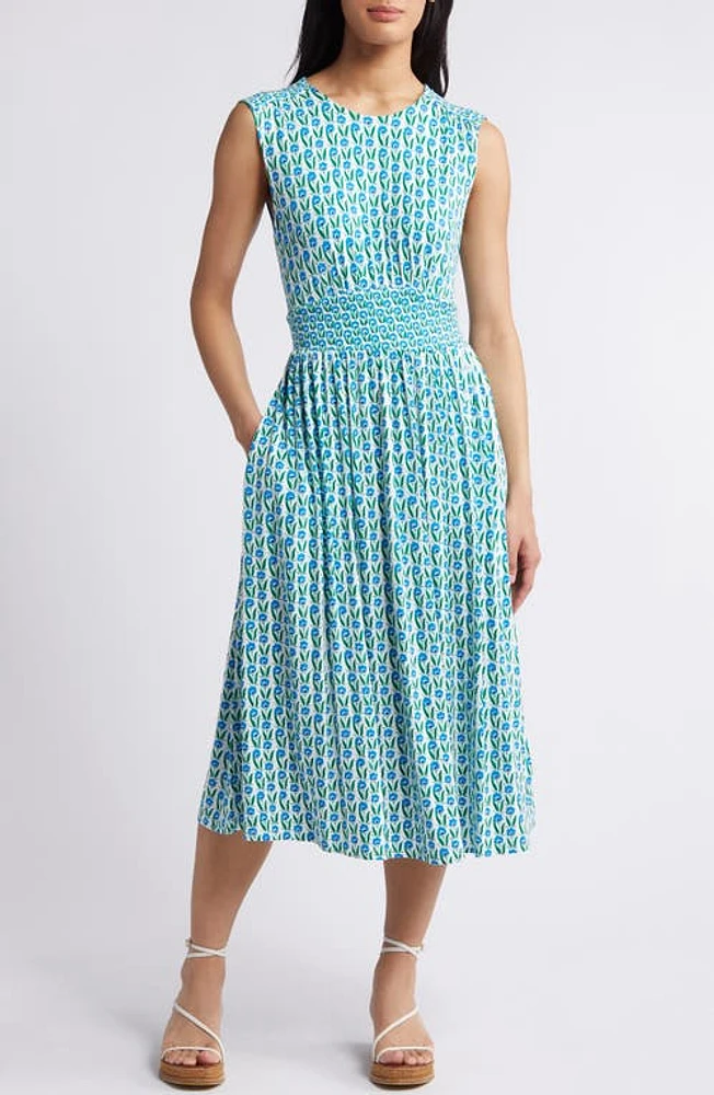 Boden Waist Detail Sleeveless Dress Green Tambourine Daisies at Nordstrom,