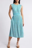 Boden Waist Detail Sleeveless Dress Green Tambourine Daisies at Nordstrom,