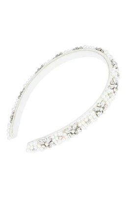 L. Erickson Hermosa Crystal Embellished Headband in White Pearl/Silver at Nordstrom