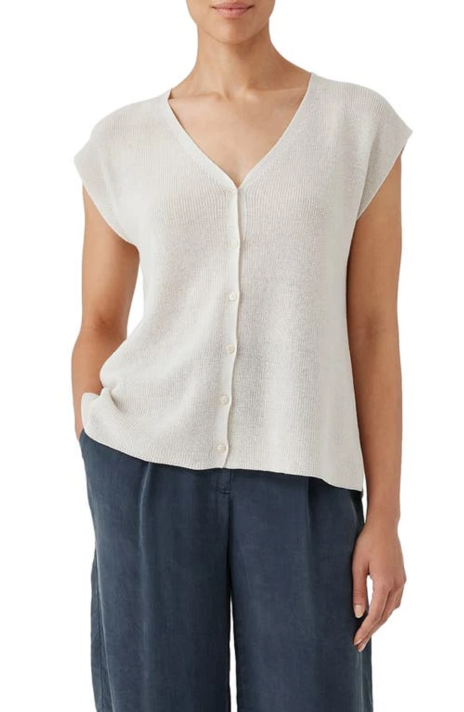 Eileen Fisher Organic Cotton Cap Sleeve Button-Up Sweater Bone at Nordstrom,