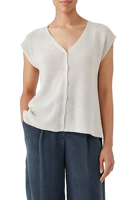 Eileen Fisher Organic Cotton Cap Sleeve Button-Up Sweater Bone at Nordstrom,