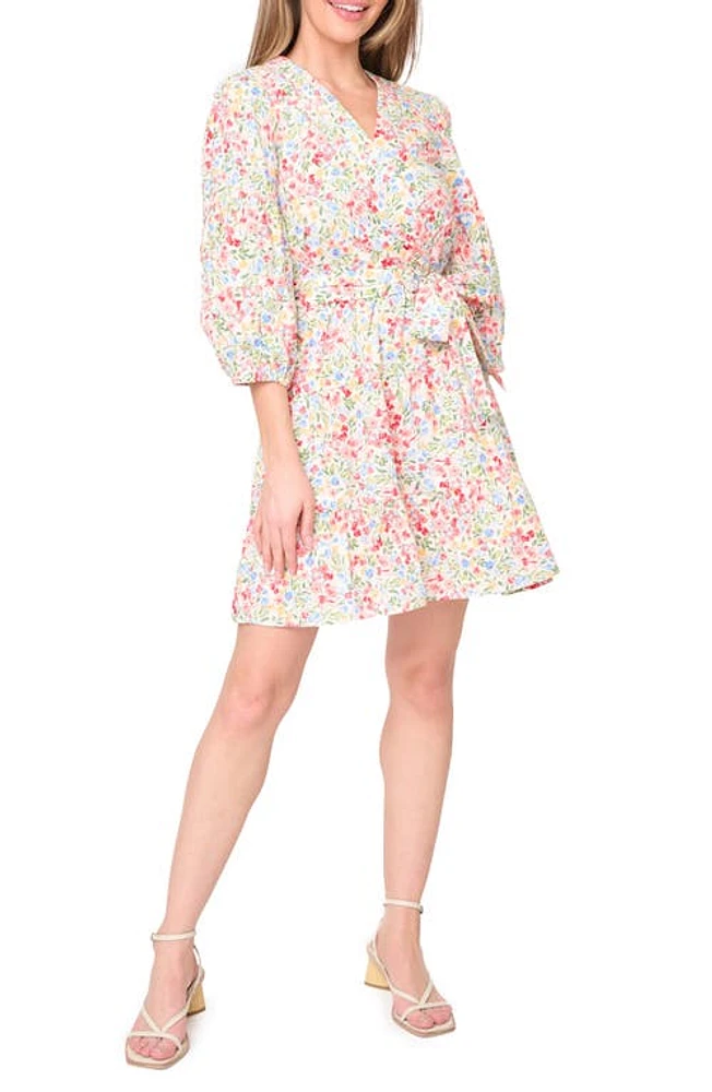 GIBSONLOOK Harper Floral Poplin Faux Wrap Dress Wild Bouquet at Nordstrom,