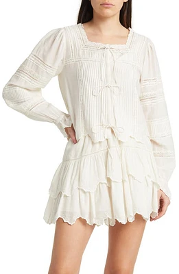 LoveShackFancy Sandra Tie Front Lace Top in Optic White at Nordstrom, Size Petite