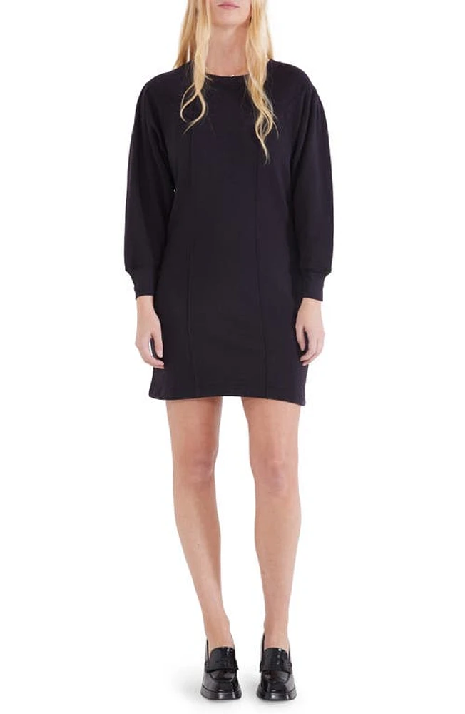 ÉTICA Camila Pleat Shoulder Long Sleeve Cotton French Terry Minidress Black Beauty at Nordstrom,