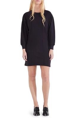 ÉTICA Camila Pleat Shoulder Long Sleeve Cotton French Terry Minidress Black Beauty at Nordstrom,