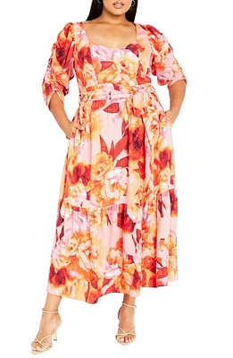 City Chic Poppie Floral Belted Maxi Dress Romance at