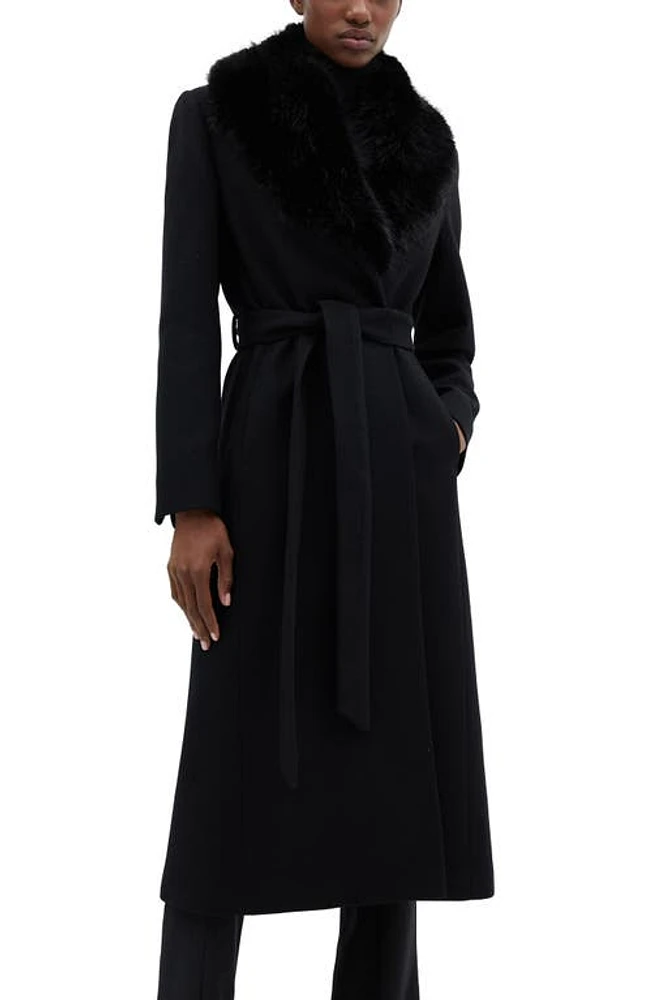 MANGO Wool Blend Coat with Removable Faux Fur Collar Black at Nordstrom,