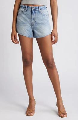 HIDDEN JEANS Raw Hem High Waist Denim Boyfriend Shorts Light Wash at Nordstrom,