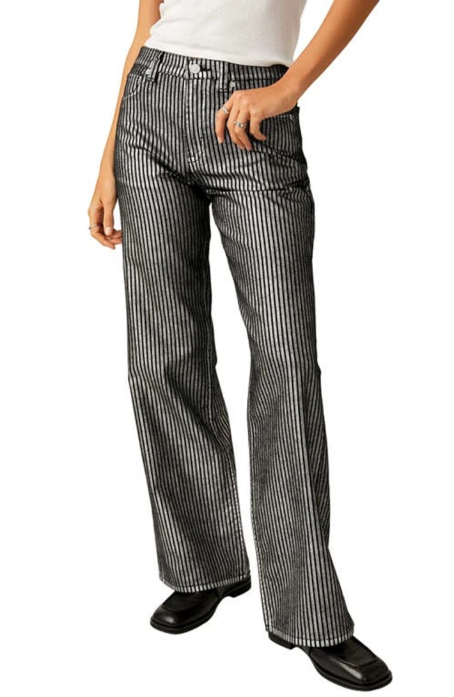 Free People Tinsley Metallic Stripe Wide Leg Jeans Bowtie at Nordstrom,