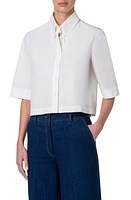 Akris punto Short Sleeve Crop Buttton-Down Shirt Cream at Nordstrom,