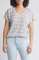 Bobeau Caty Ikat Knit Top Ivory/Peacoat at Nordstrom,