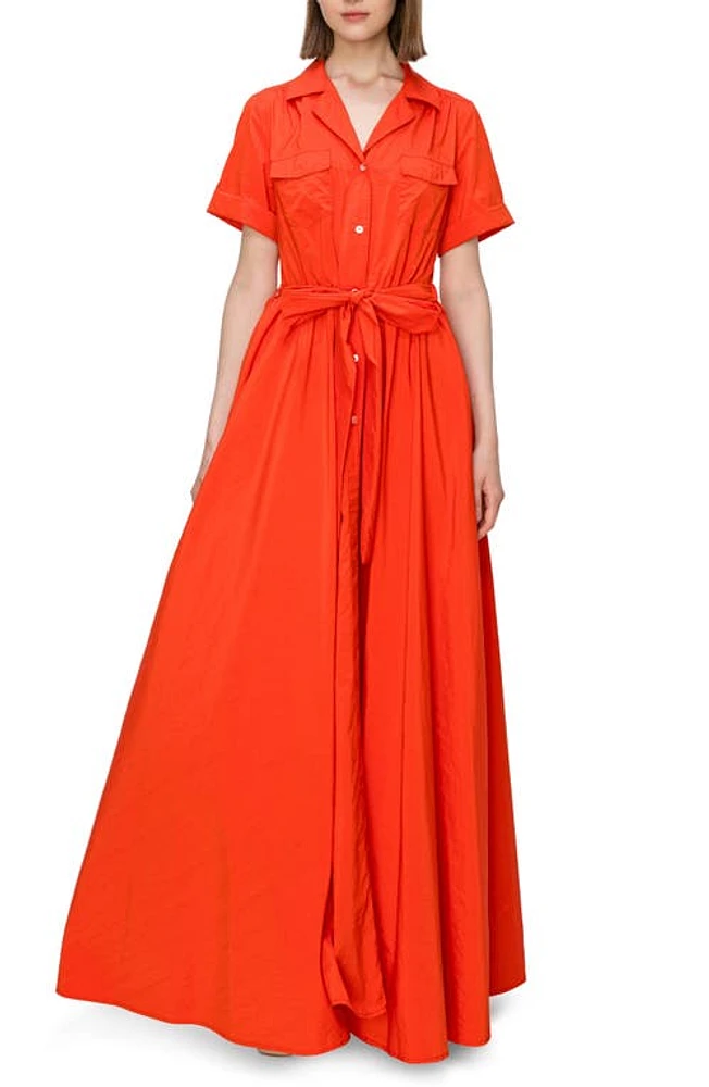 MELLODAY Tie Belt Poplin Maxi Shirtdress Red at Nordstrom,