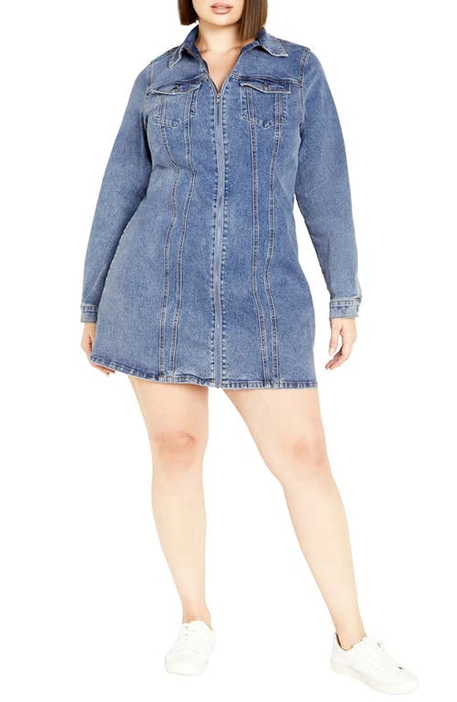 City Chic Oaklyn Long Sleeve Denim Dress Mid at