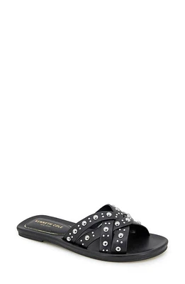 Kenneth Cole New York Jula Stud Slide Sandal Black Raffia at Nordstrom,