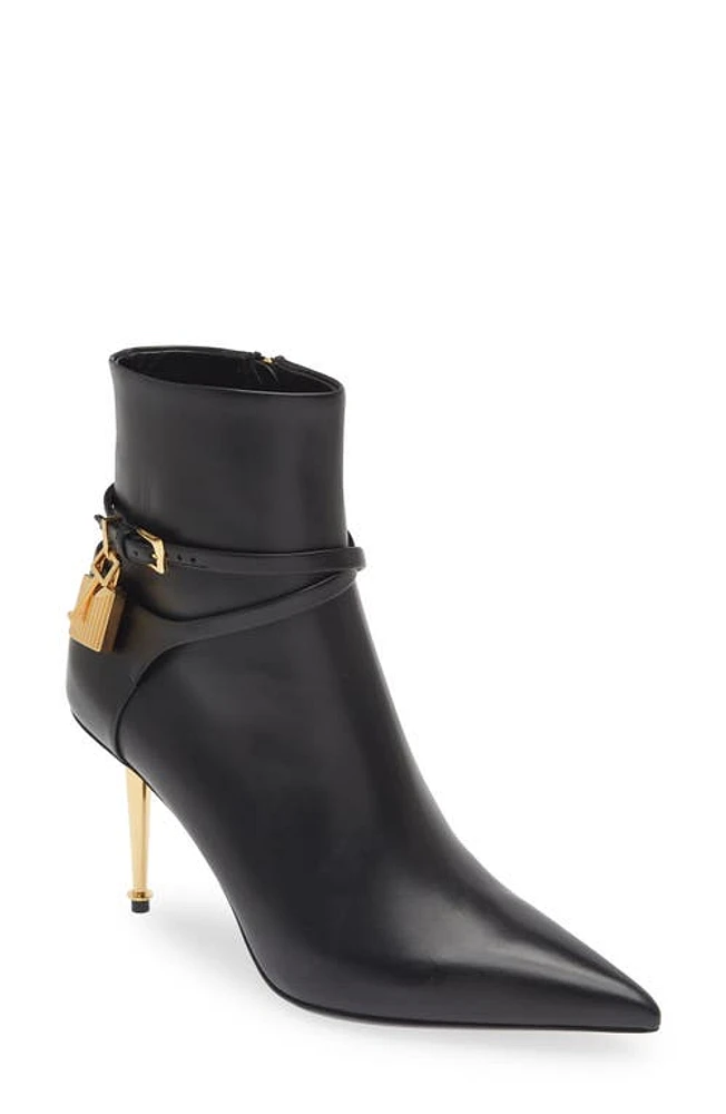 TOM FORD Padlock Pointed Toe Bootie Black at Nordstrom,