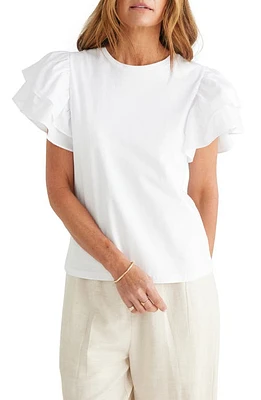 Brave+True Gigi Ruffle Sleeve Cotton Top White at Nordstrom,