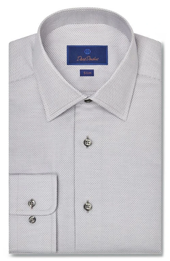 David Donahue Slim Fit Micro Dobby Cotton Dress Shirt Pearl at Nordstrom,