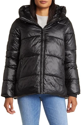 Sam Edelman Hooded Puffer Jacket Black at Nordstrom,