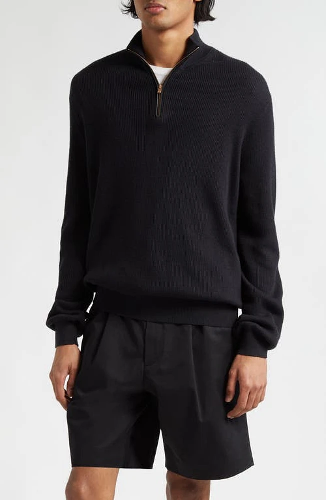 Agnona High Neck Half Zip Cotton & Cashmere Sweater Black at Nordstrom,