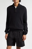 Agnona High Neck Half Zip Cotton & Cashmere Sweater Black at Nordstrom,