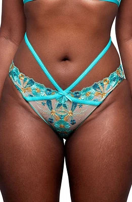 Love, Vera Strappy Mesh & Floral Embroidered Briefs Blue Curacao at Nordstrom,