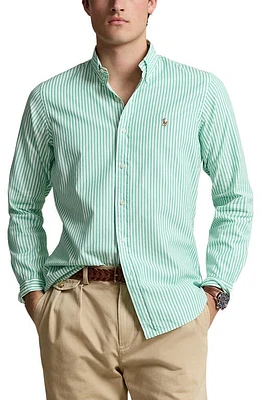 Polo Ralph Lauren Stripe Stretch Cotton Oxford Button-Down Shirt in Cabo Green/White at Nordstrom, Size Large