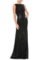 Ieena for Mac Duggal Metallic Bateau Neck Column Gown at Nordstrom,