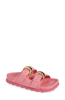 Marine Serre Faux Fur Lined Square Toe Slide Sandal Pink at Nordstrom,