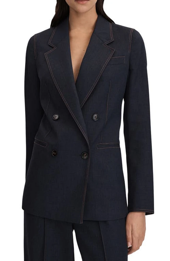 Reiss Raven Double-Breasted Wool Blend Denim Blazer Navy at Nordstrom,