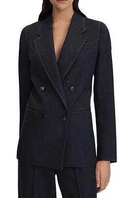 Reiss Raven Double-Breasted Wool Blend Denim Blazer Navy at Nordstrom,