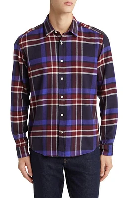 BOSS Liam Regular Fit Plaid Flannel Button-Up Shirt Dark Red at Nordstrom,