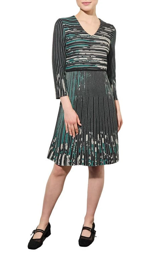 Ming Wang Stripe Jacquard Sweater Dress Jewel-Green/Champagne/Black at Nordstrom,