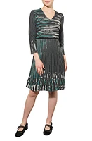 Ming Wang Stripe Jacquard Sweater Dress Jewel-Green/Champagne/Black at Nordstrom,